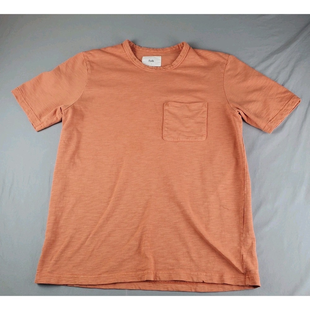 Folk t shirt Mens Small Orange Short Sleeve Pocket Size 2